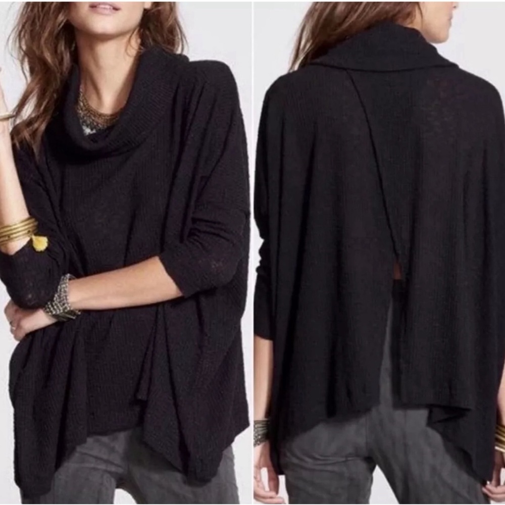 Free People Beach World Traveler Cowl Neck Split Back Open Ribbed Top size S